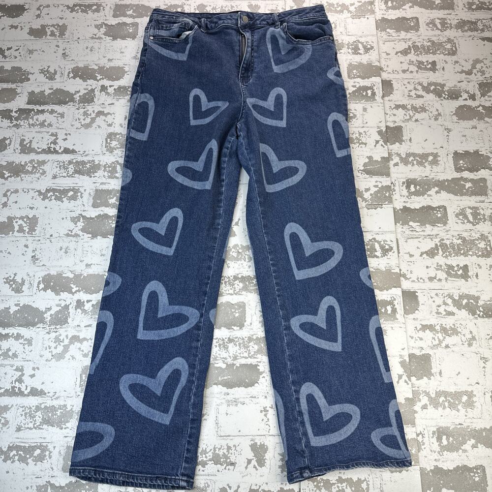 Versona Jeans Womens 14 Blue Heart Print Straight Leg Denim Coquette Y2K